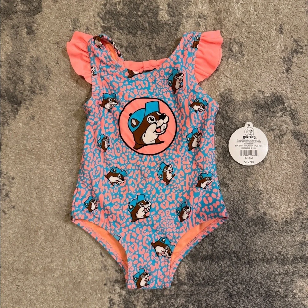 Buc-ee’s NWT Pink and Blue Cartoon Character Swimsuit
